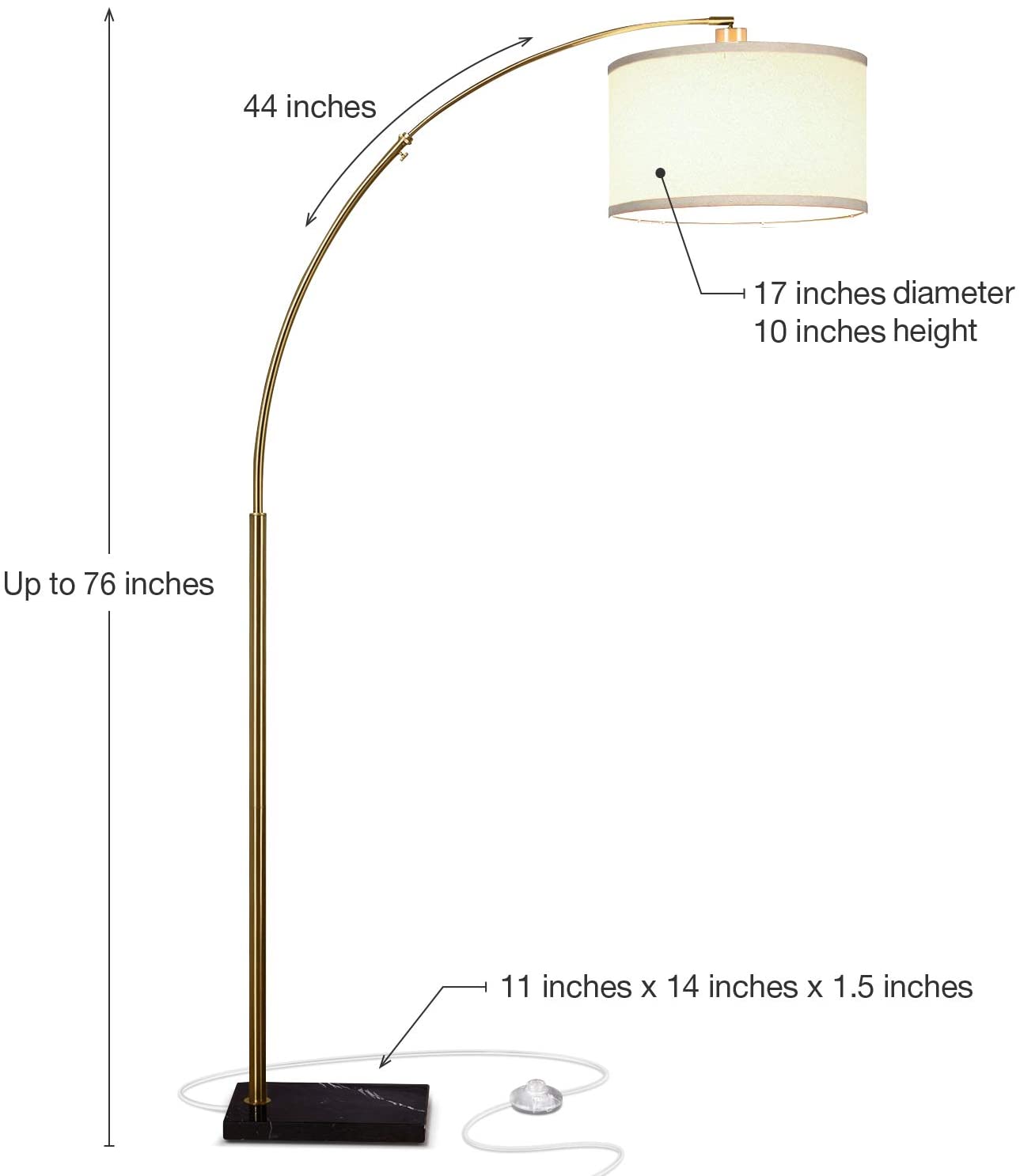 Brightech Logan Contemporary Arc Floor Lamp w. Marble Base 1 Lamps Buy - Best Online Lighting Stores