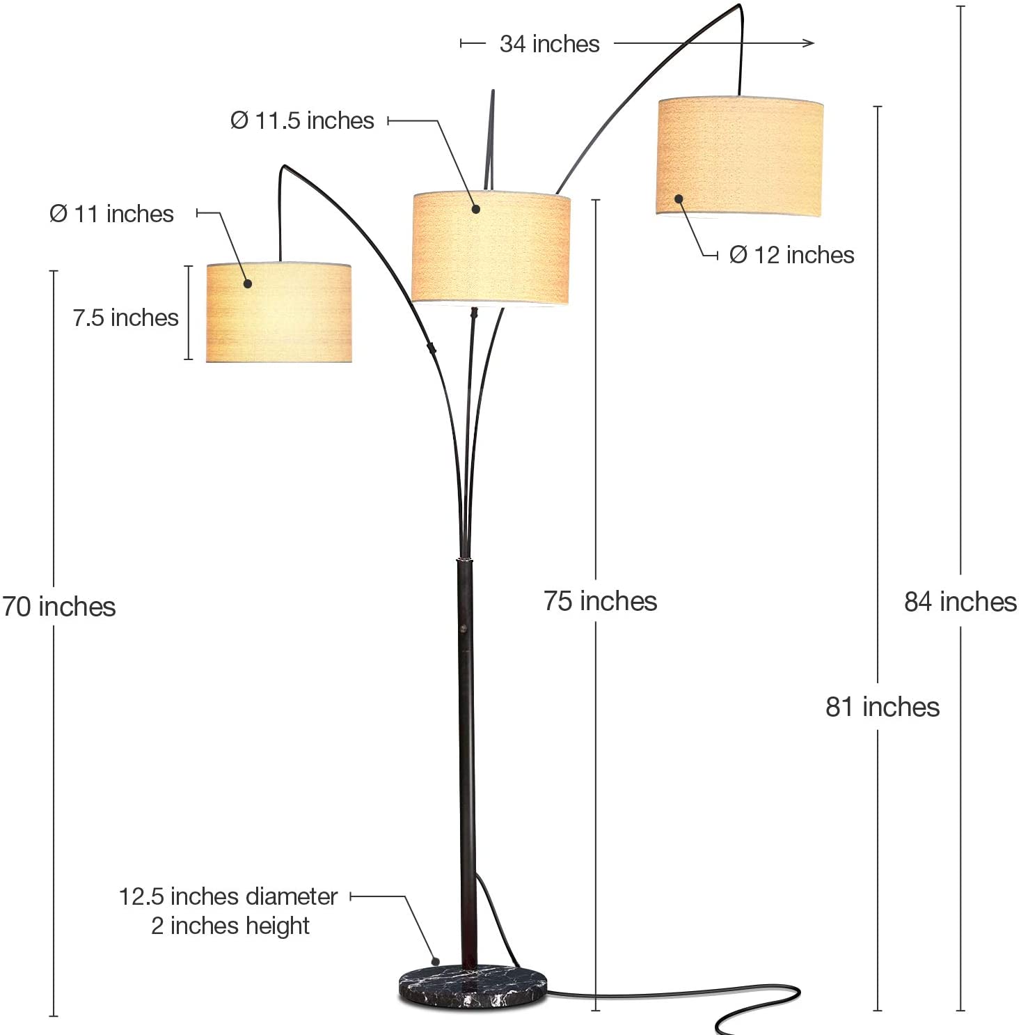 Brightech Trilage Arc Floor Lamp w Marble Base 7 Lamps Buy - Best Online Lighting Stores