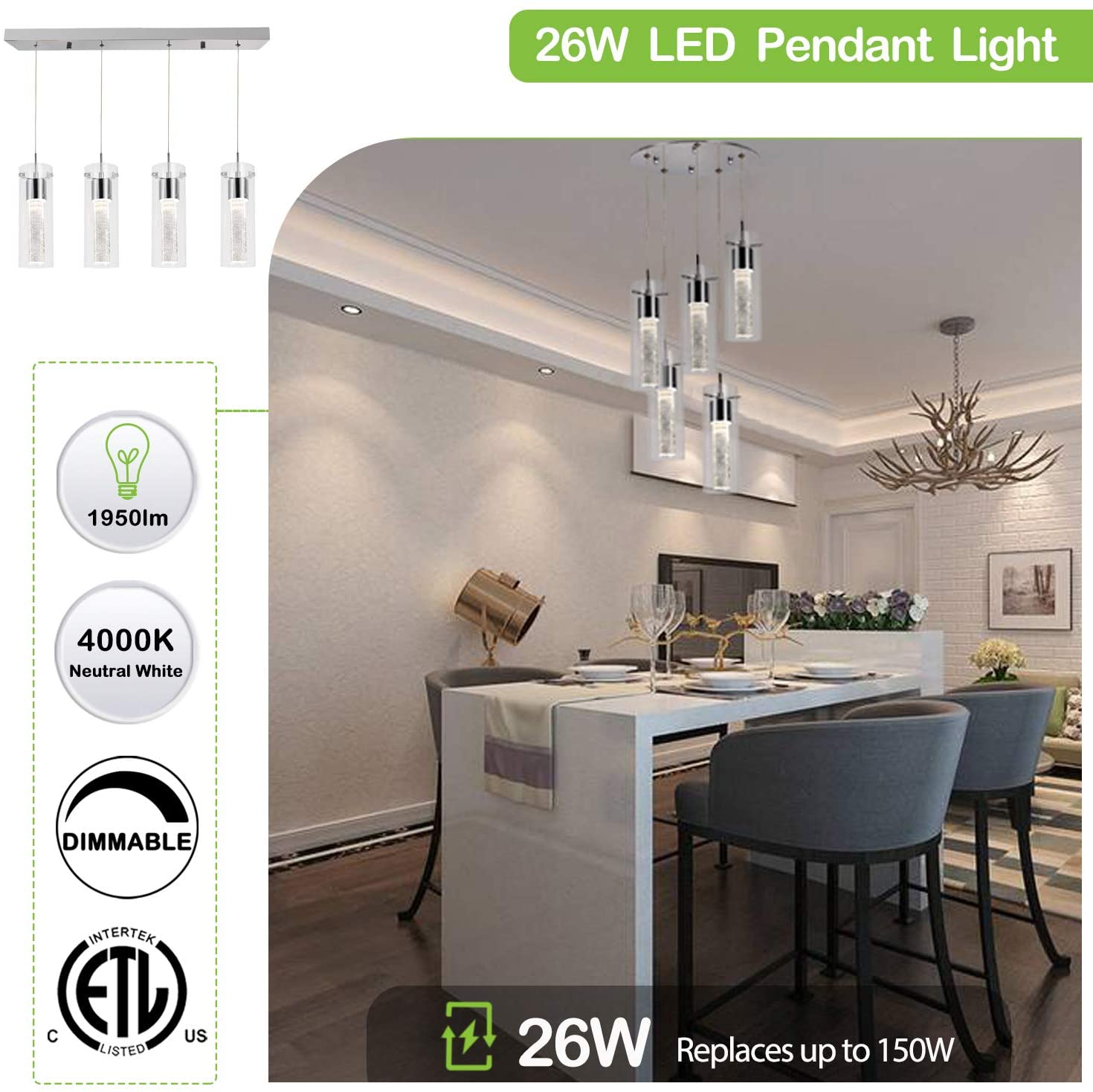Hykolity 5 Light Pendant Ceiling Fixture 2 Lamps Buy - Best Online Lighting Stores