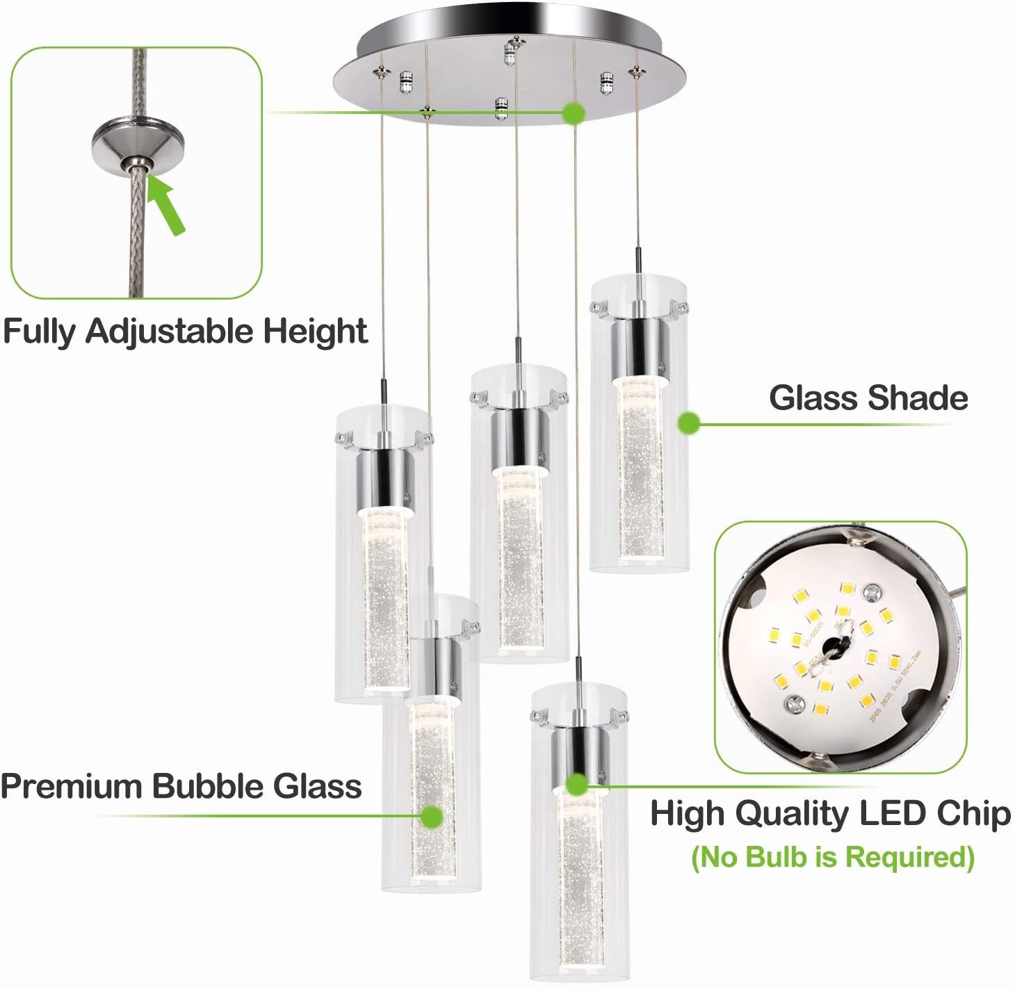 Hykolity 5 Light Pendant Ceiling Fixture 3 Lamps Buy - Best Online Lighting Stores