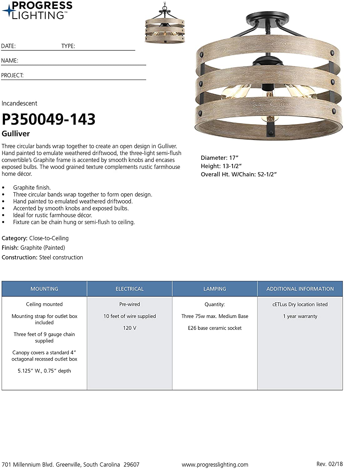 Progress Lighting P350049 143 Gulliver Three Light Semi Flush Convertible 9 Lamps Buy - Best Online Lighting Stores